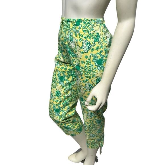 Vintage Lilly Pulitzer 🐸 Frog Print Green Yellow Ankle Pants High Rise Cropped - Picture 4 of 16